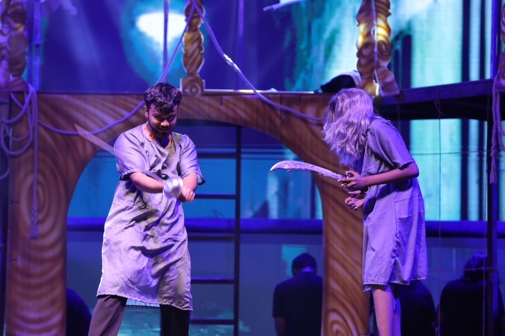 Sword-fight sequence staged on a ship deck